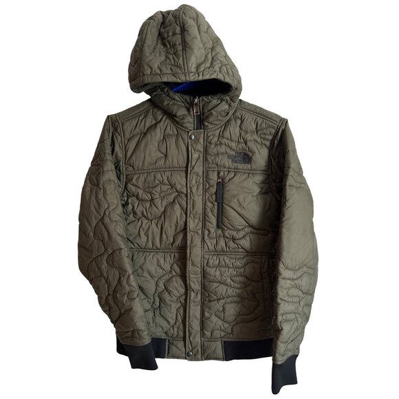 The North Face Boys Quilted Hooded Jacket Size L (14-16) Olive Green Winter Coat - Picture 1 of 10